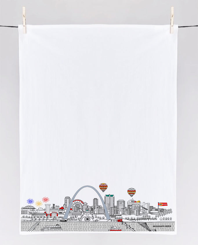 St Louis V1 Printed Skyline Flour Sack Tea Towel