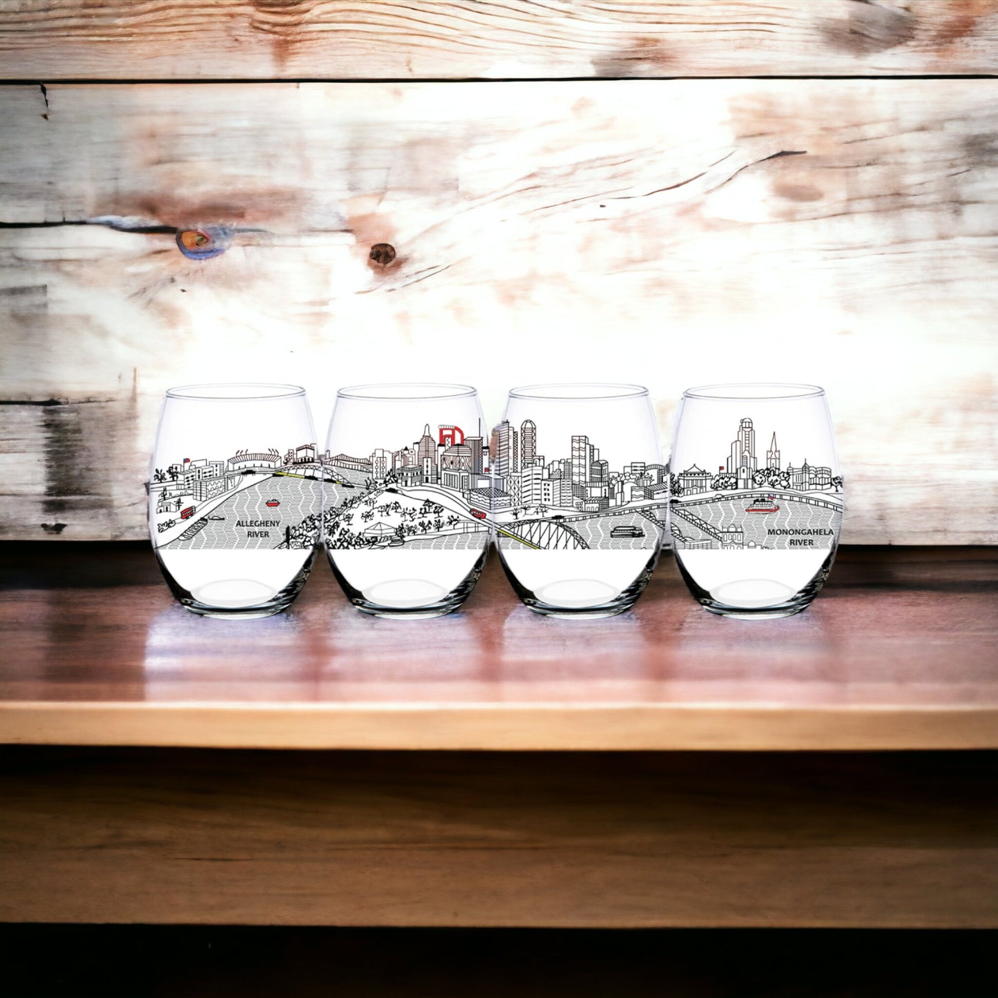 Pittsburgh Stemless Wine Glasses - Set of Four