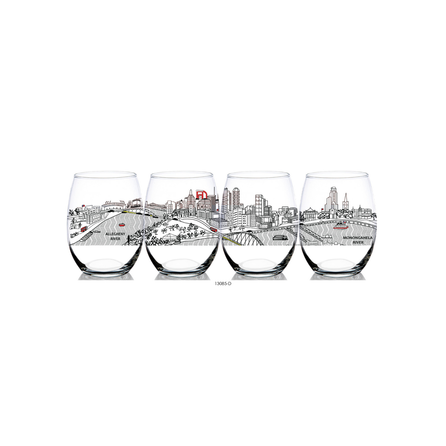 Pittsburgh Stemless Wine Glasses - Set of Four