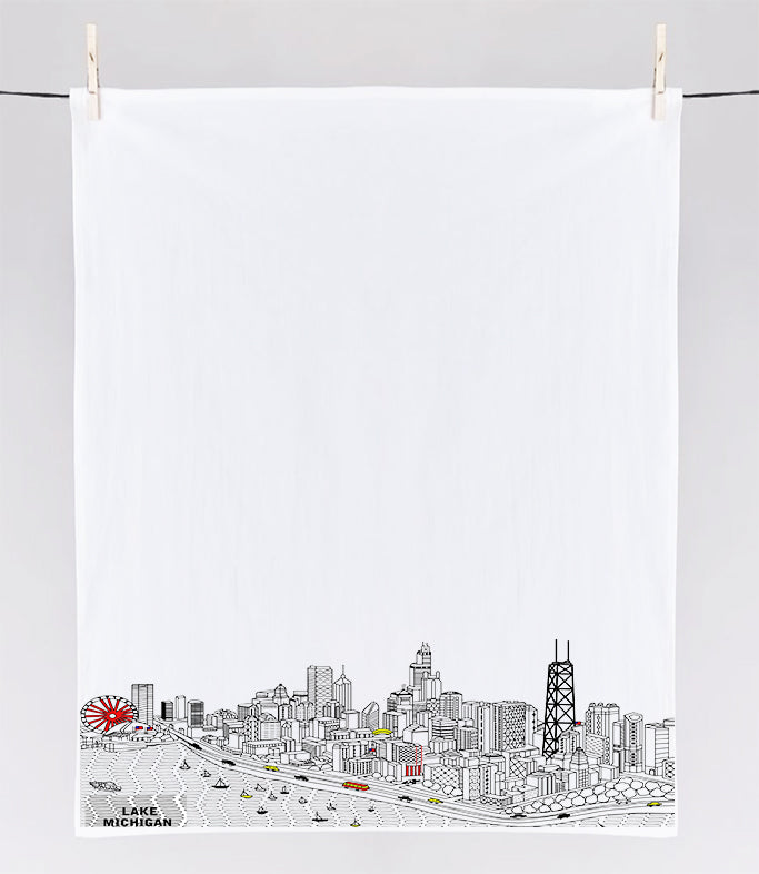 Chicago Printed Skyline  Flour Sack Tea Towel