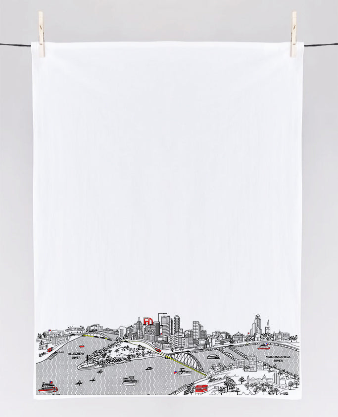 Pittsburgh Printed Skyline  Flour Sack Tea Towel