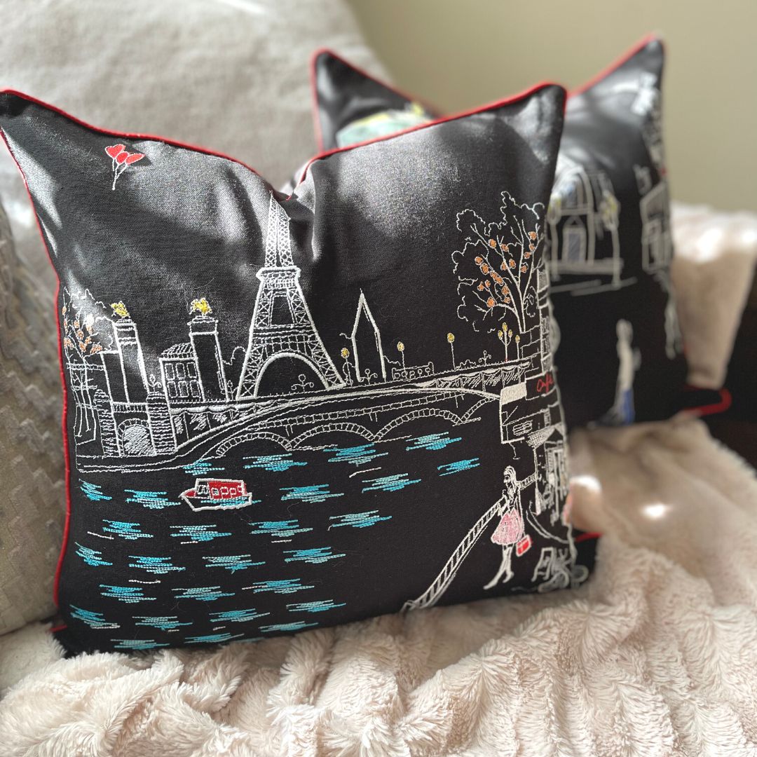 Embroidered City Artistry Collection Paris Pillow Set