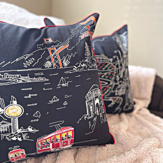 Embroidered Skyline Pillows & Ottomans – Beyond Cushions