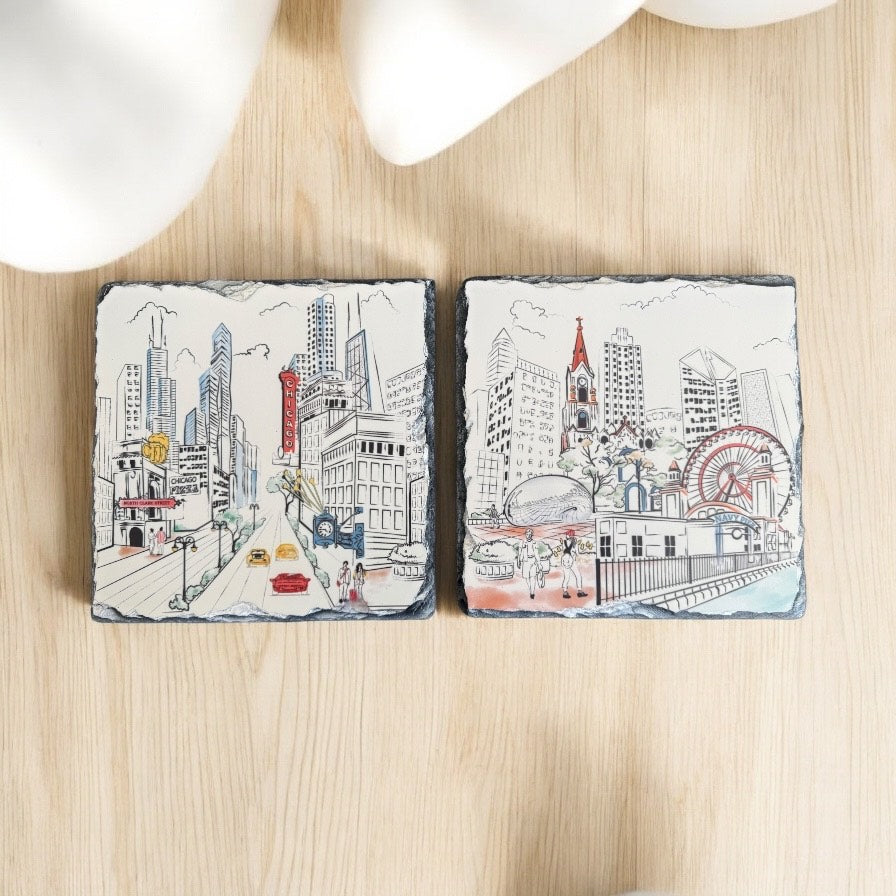 Chicago City Artistry Slate Coaster Set