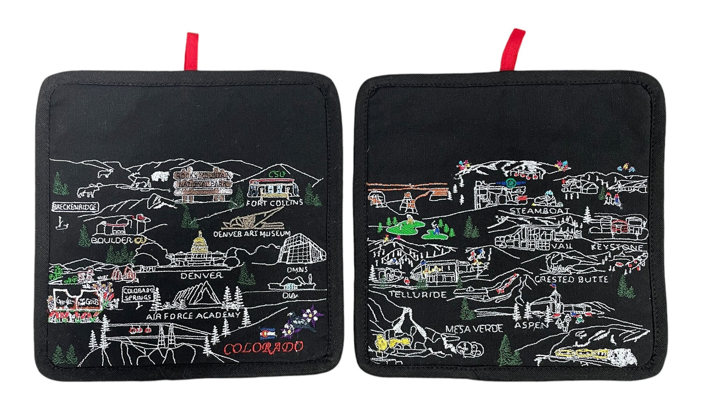 Embroidered Colorado Skyline Pot Holder Set