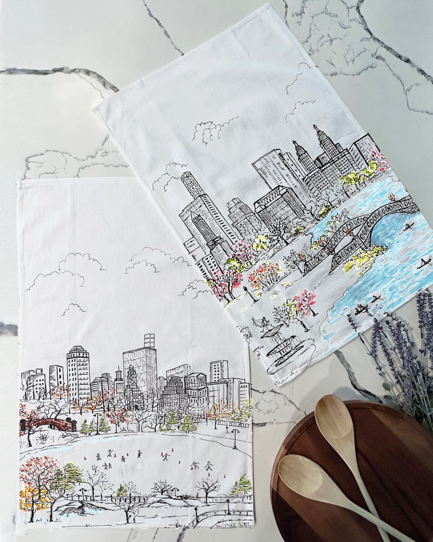 Embroidered Central park NYC Artistry Flour Sack Tea Towel Set