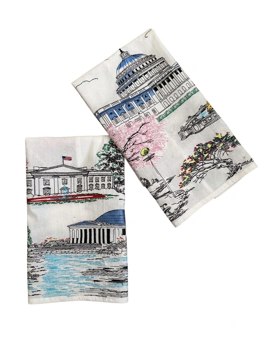 Embroidered Washington DC Artistry Flour Sack Tea Towel Set
