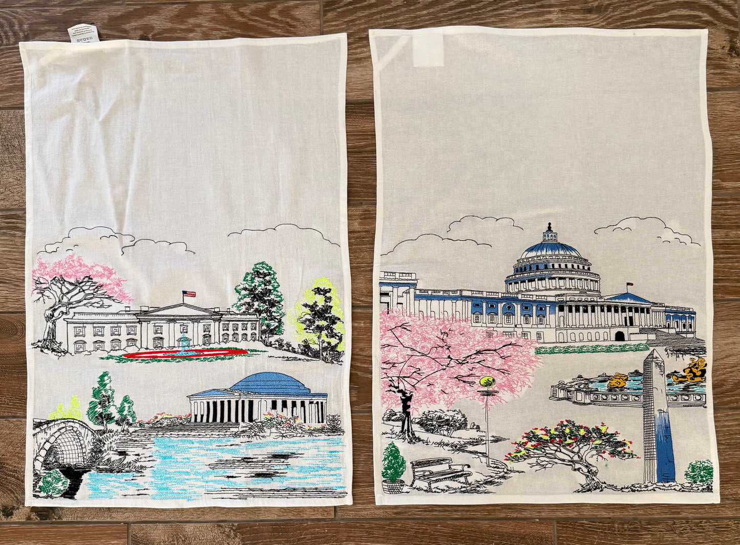 Embroidered Washington DC Artistry Flour Sack Tea Towel Set