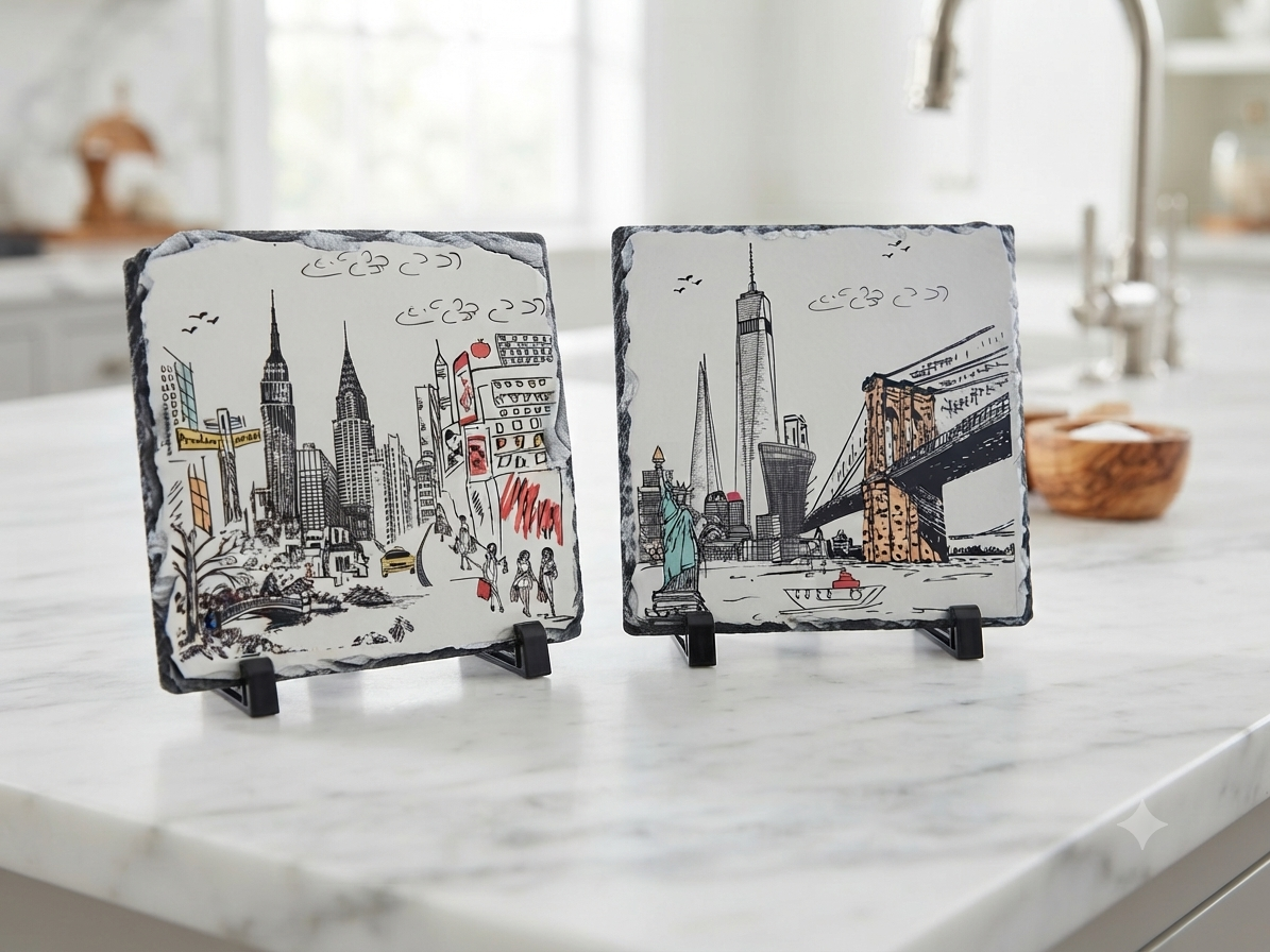 New York City Artistry Slate Trivet Set