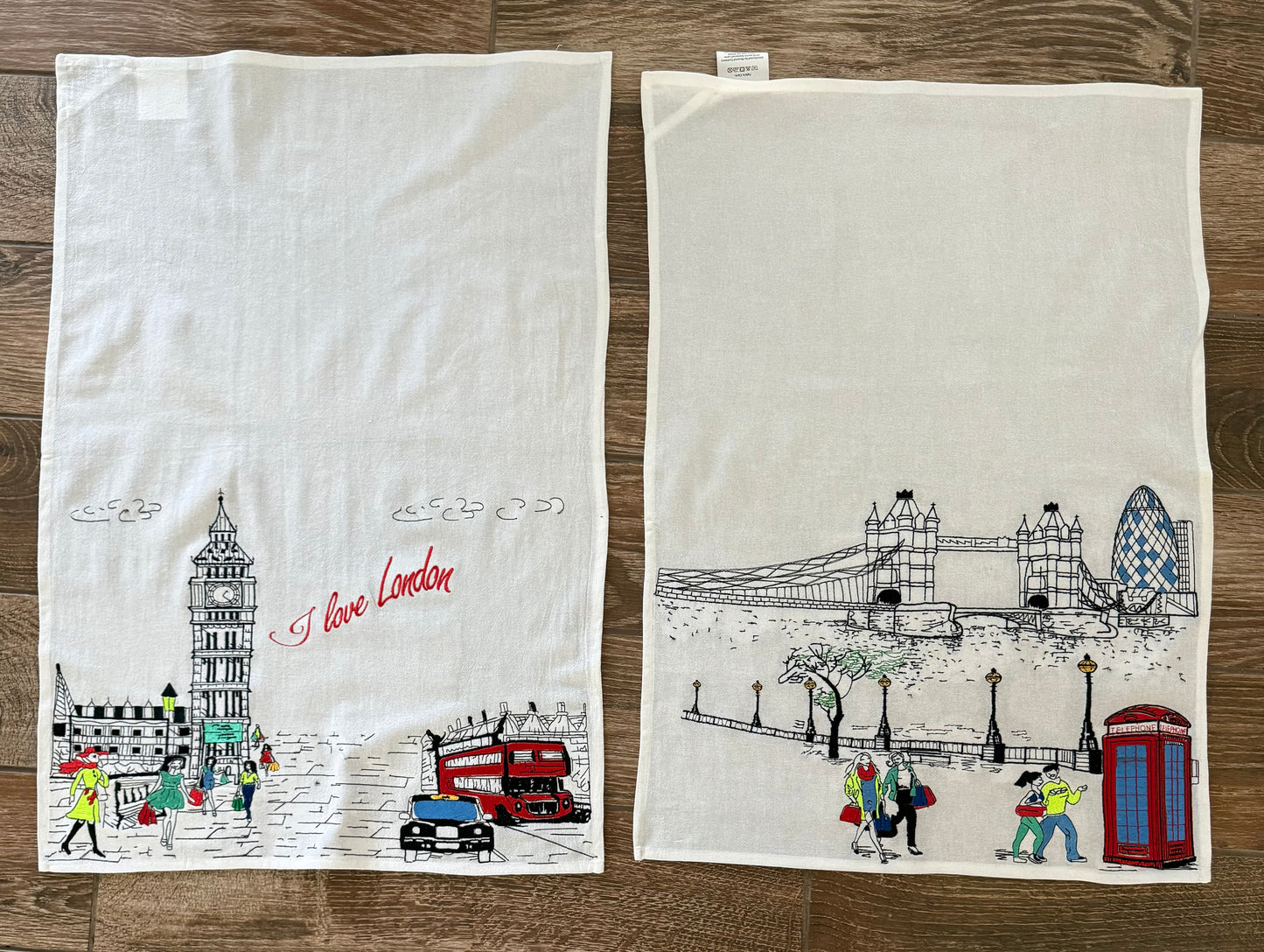 Embroidered London Artistry Flour Sack Tea Towel Set