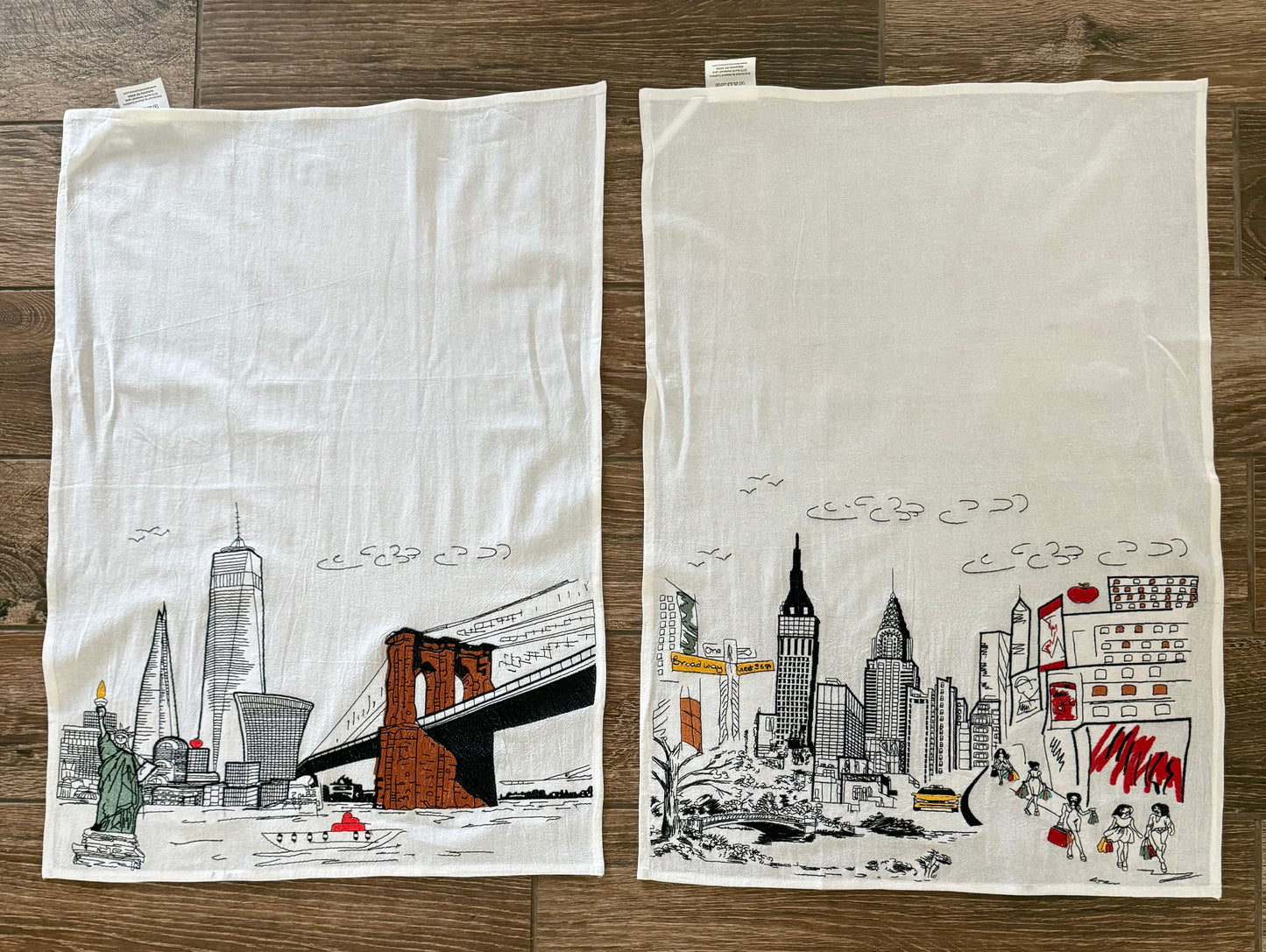 Embroidered New York City Artistry Flour Sack Tea Towel Set