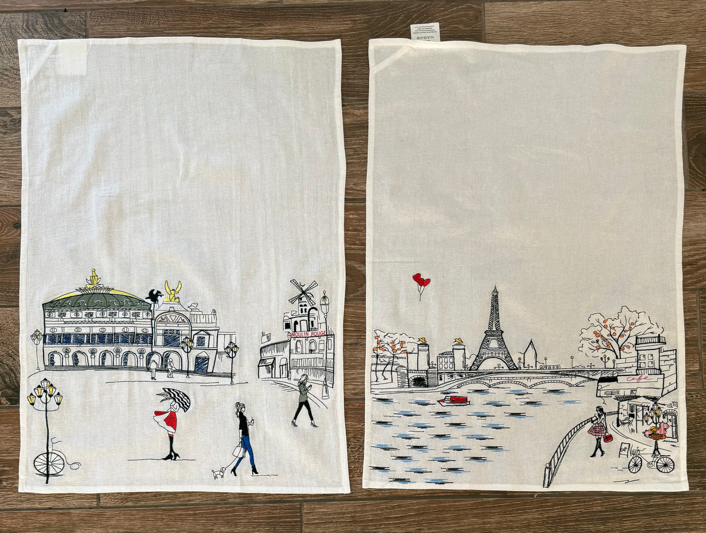 Embroidered Paris Artistry Flour Sack Tea Towel Set