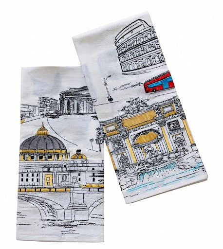 Embroidered Rome Artistry Flour Sack Tea Towel Set