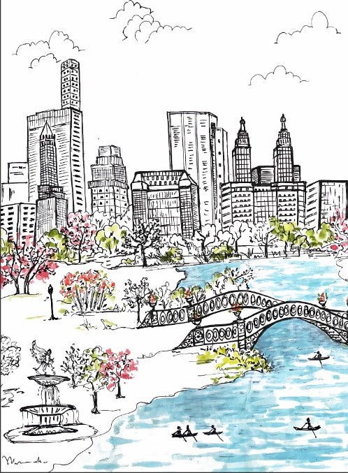 Embroidered Central park NYC Artistry Flour Sack Tea Towel Set