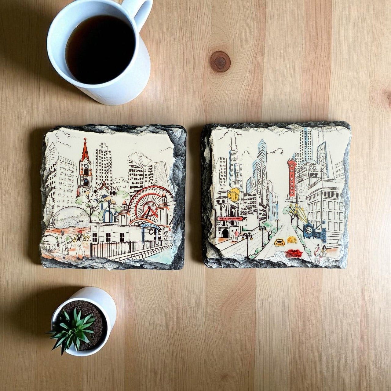 Chicago City Artistry Slate Coaster Set