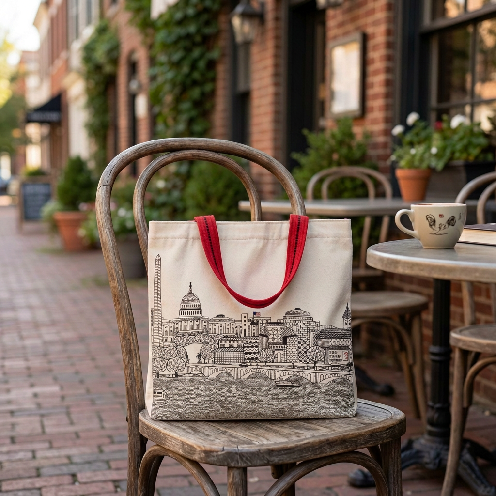 Washington DC tote with straps no longer draped over the chair