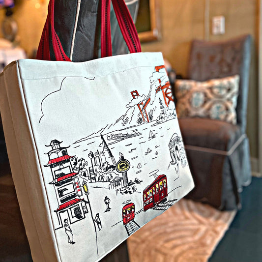 San Francisco Embroidered City Artistry Tote Bag