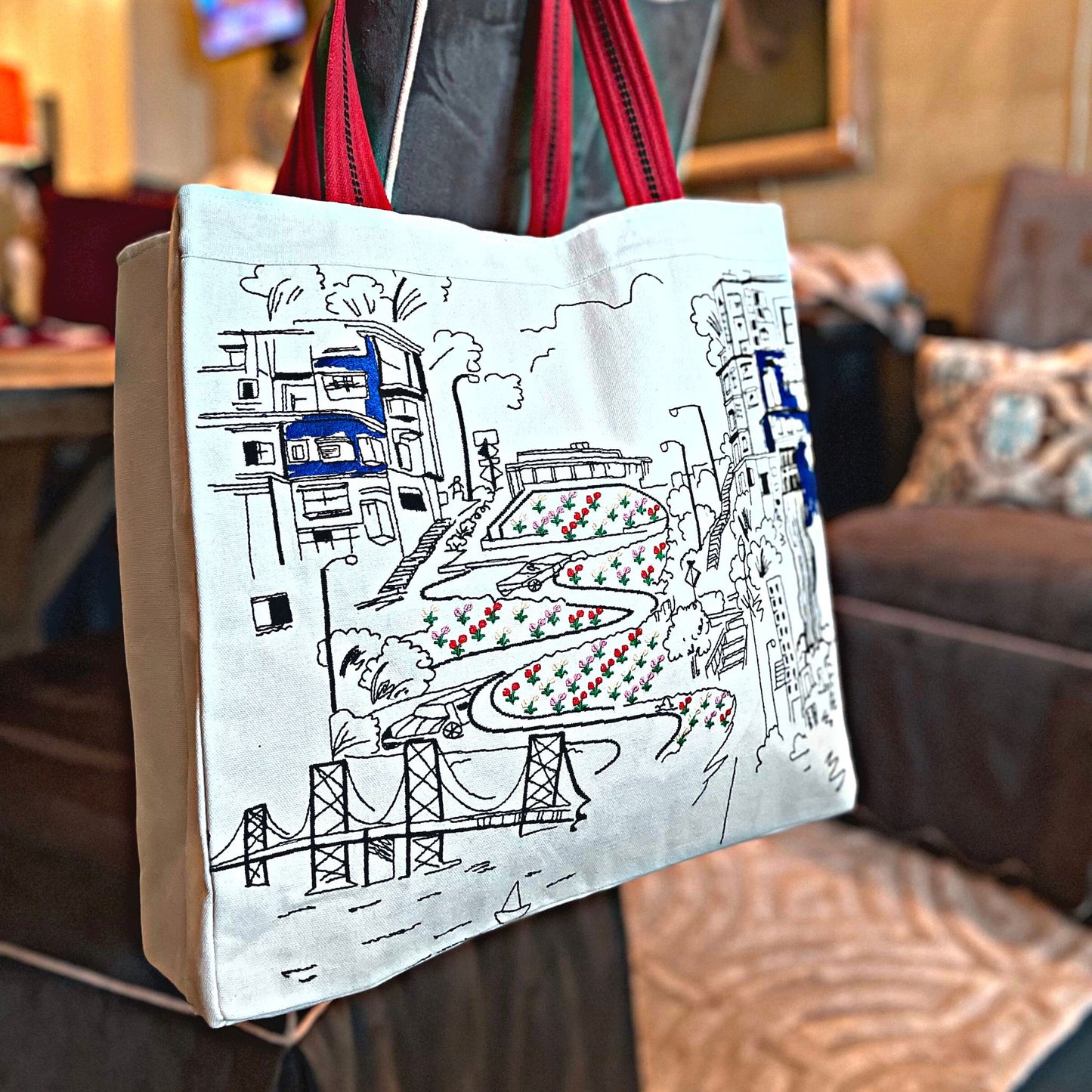 San Francisco Embroidered City Artistry Tote Bag